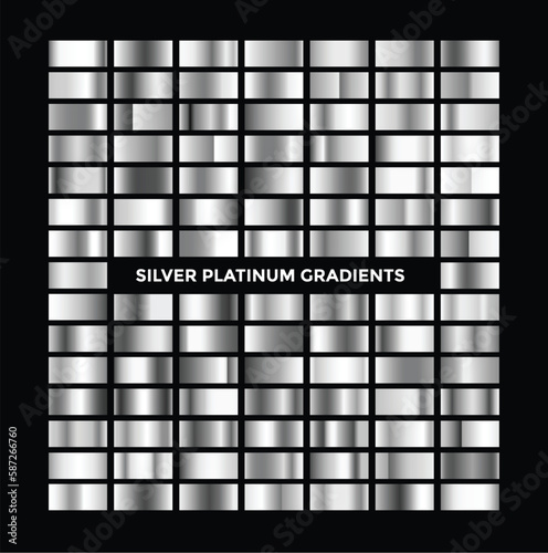 Collection of silver, chrome metallic gradient. Brilliant plates with silver effect. Vector illustration stock illustration