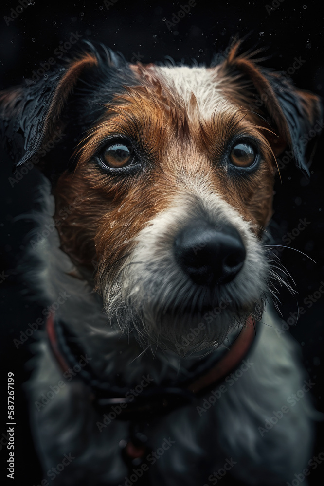 Ein Jack Russel Hund im Regen created with generative AI