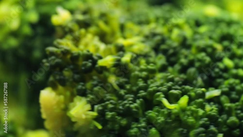 Close up of cooked broccoli , rotation in circle. green broccoli background photo