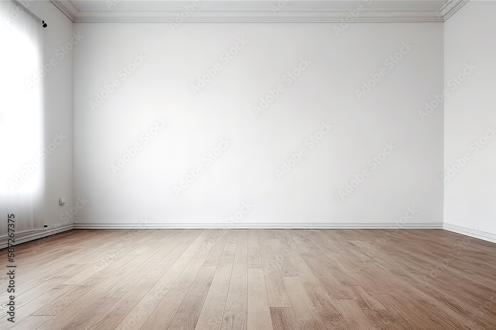 Blank room white wall and wooden floor background with Generative AI Blank room white wall and wooden floor background with Generative AI