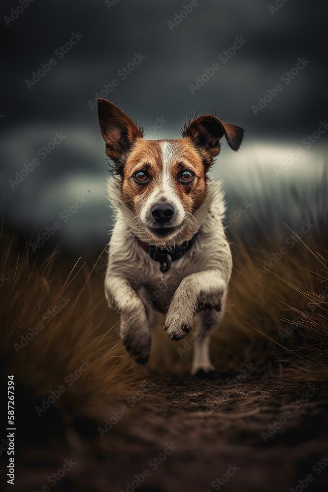 Ein Jack Russel Hund rennt am Strand created with generative AI Ein Jack Russel Hund rennt am Strand created with generative AI