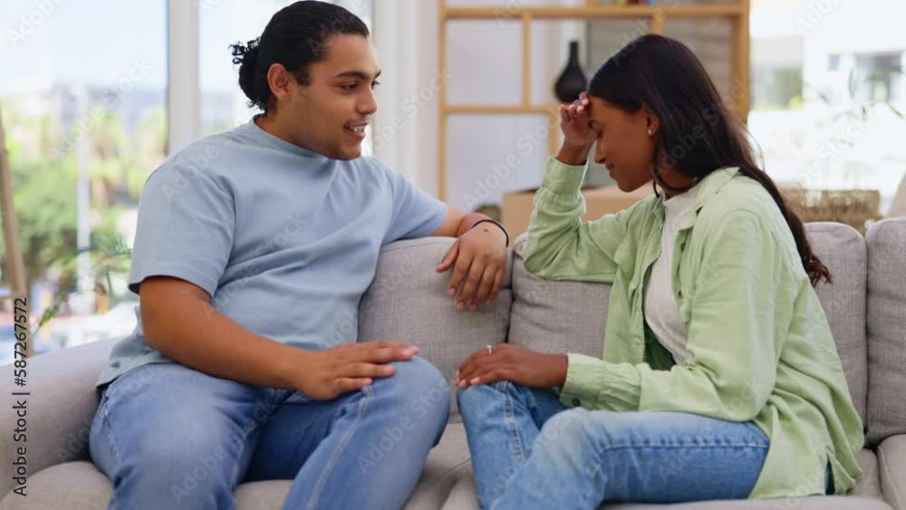 Couple, argument and conflict disagreement on sofa in living room dispute arguing at home. Angry woman and man upset in breakup, affair or relationship problems fighting on lounge couch indoors Couple, argument and conflict disagreement on sofa in living room dispute arguing at home. Angry woman and man upset in breakup, affair or relationship problems fighting on lounge couch indoors