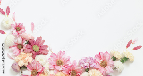 frame of flowers on white background