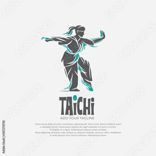 Silhouette of person with tai chi gesture position vector draming.Suitable for martial arts logo and illustration