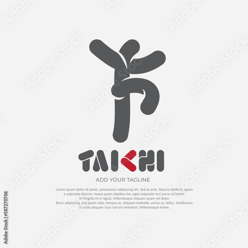 Silhouette of person with tai chi gesture position vector drawing.Suitable for martial arts logo and illustration.