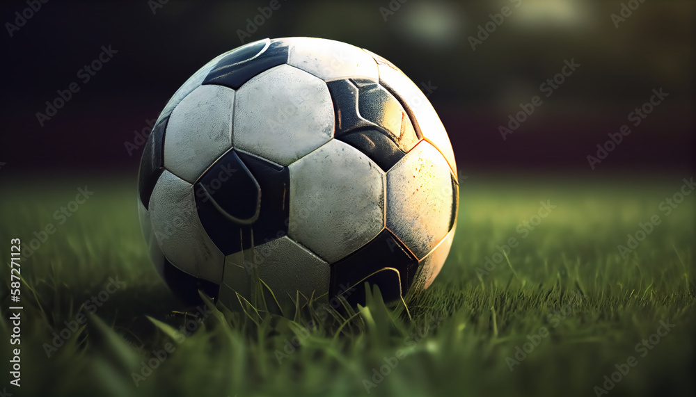 Obraz premium close-up view of leather soccer ball on green grass