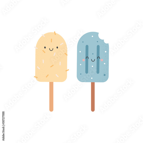 Vector illustration of cute colorful ice cream characters, mascots