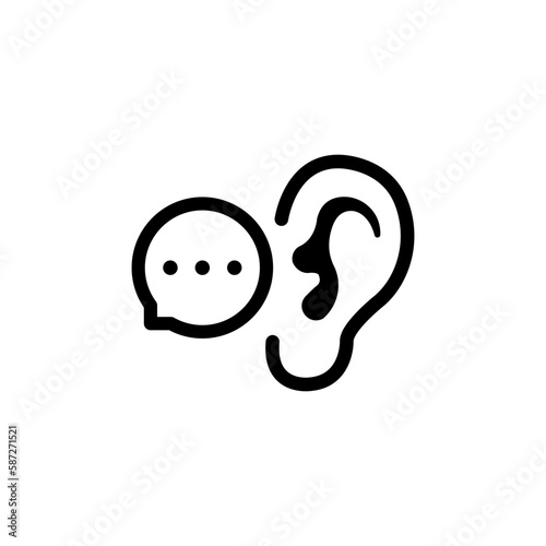 Black linear bubble with ear like whisper. concept of easy rumors spread and impact on the listener. flat stroke style trend modern lineart logotype graphic art design isolated on white background