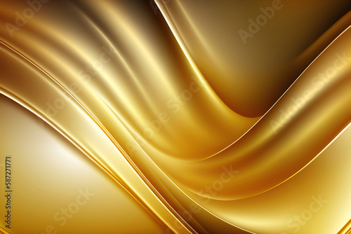 Modern minimal wallpaper. Golden Waves for banner design. Luxury design style. Wallpaper for monitor or phone screen. Modern abstract template. A golden silk fabric texture with a soft wave.
