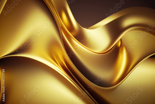 Golden Flowing Waves. Modern Abstract Background with Creative Design and Metallic Shiny Curves. Smartphone Wallpapers