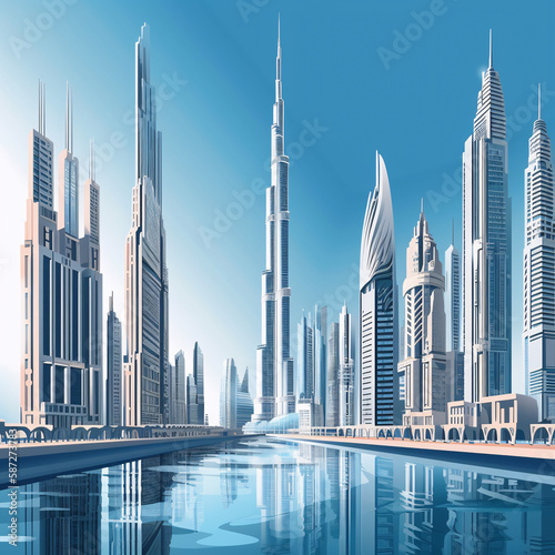 Futuristic skyline in bright daylight: modern and elegant architecture in an urban cityscape, Generative AI