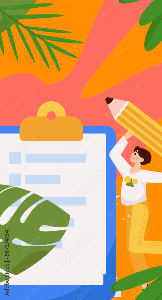 Fototapeta premium Invite friends to conduct questionnaire survey flat vector concept operation hand drawn illustration