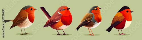 Obraz na plátně Robin birds collection - vector illustration