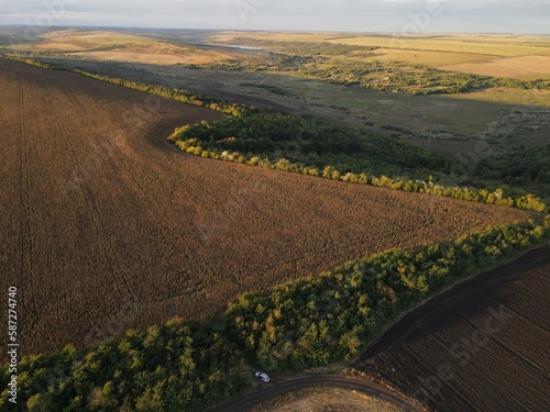 summer harwesting corn farm field ukraine 2022 photo