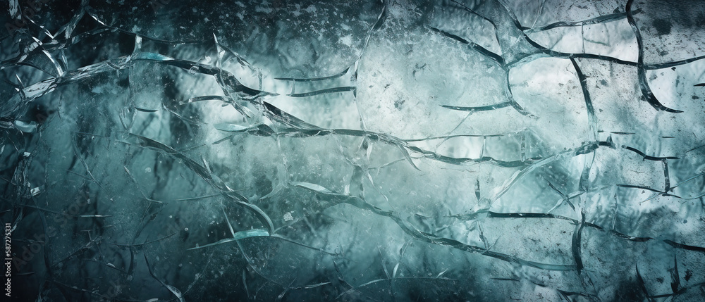 Naklejka premium Ice winter background cracks grunge texture, soft blur wallpaper. Generative AI