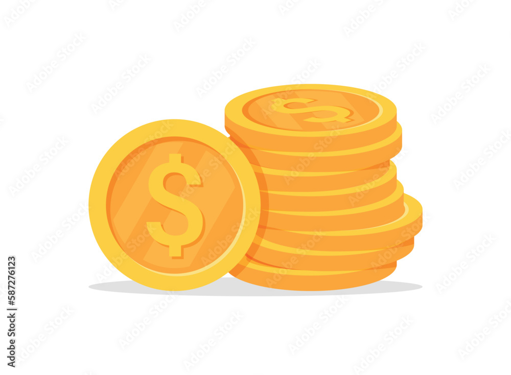 Coin icon in flat style. Money stack vector illustration on white isolated background. Cash currency sign business concept. Coin icon in flat style. Money stack vector illustration on white isolated background. Cash currency sign business concept.