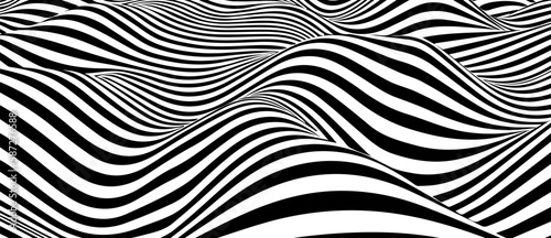 Wave of black and white lines. Abstract background. Optical illusion. 3D vector illustration.
