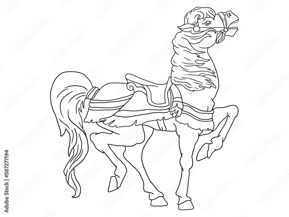 Fototapeta premium This stunning horse illustration is perfect for coloring book enthusiasts of all ages. With intricate details and smooth lines, it's the perfect way to unwind and spark your imagination.