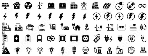 Canvas Print Electricity icons vector set. Set of green energy thin line icons