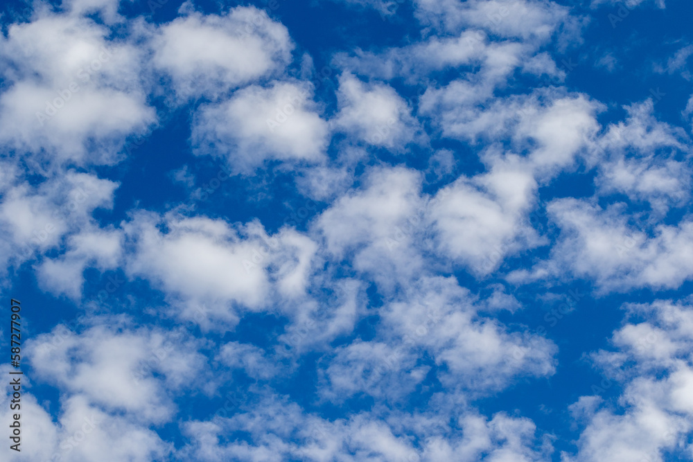Clouds shaped like white fluffballs in a blue sky Clouds shaped like white fluffballs in a blue sky