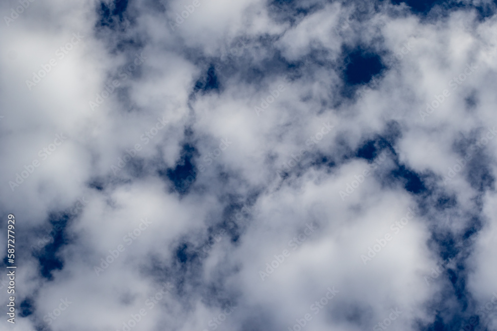Obraz premium Clouds shaped like white fluffballs in a blue sky