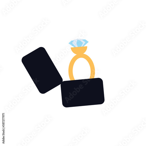 Diamond ring in box. Symbol of declaration of love and engagement with expensive romantic wedding gift jewelry vector design