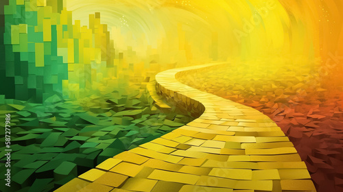 Abstract futuristic brick yellow road by AI.
