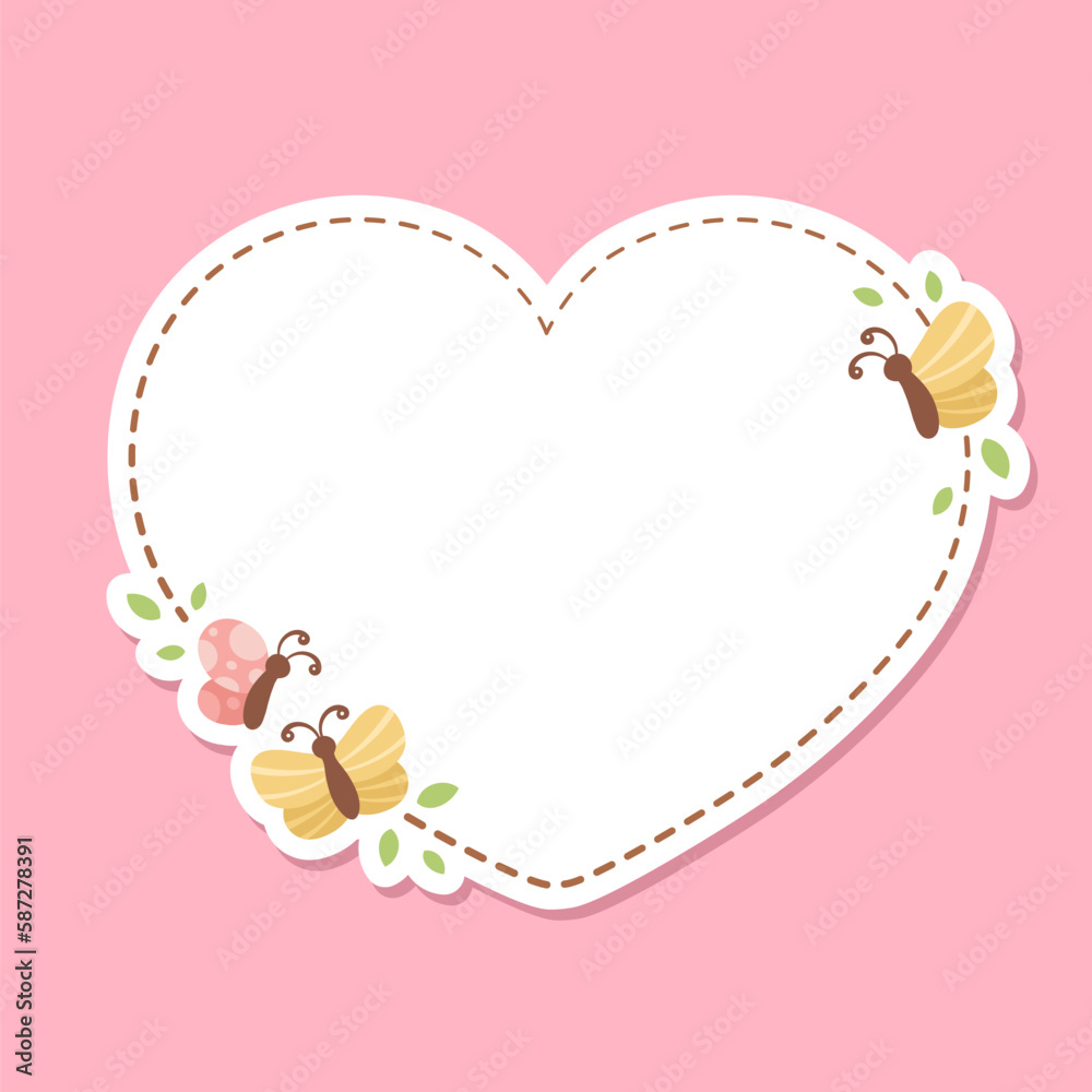 Cute Heart Floral Butterfly Frame. Spring Summer Border Vector Illustration. Cute Heart Floral Butterfly Frame. Spring Summer Border Vector Illustration.