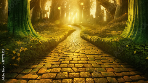 Yellow Brick road in magic forest by AI