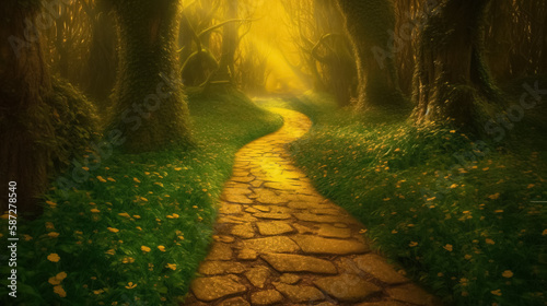 Yellow Brick road in magic forest by AI