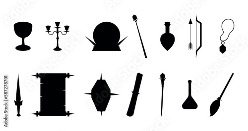 Set of witch equipment silhouettes