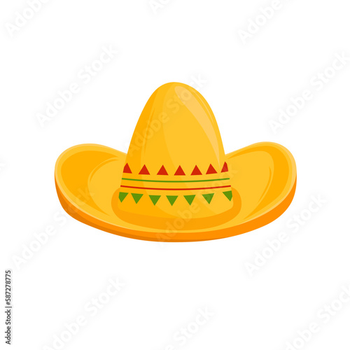 Mexican hat template. Traditional sombrero for sun protection with colorful designs and latin american fiestas with holiday vector party