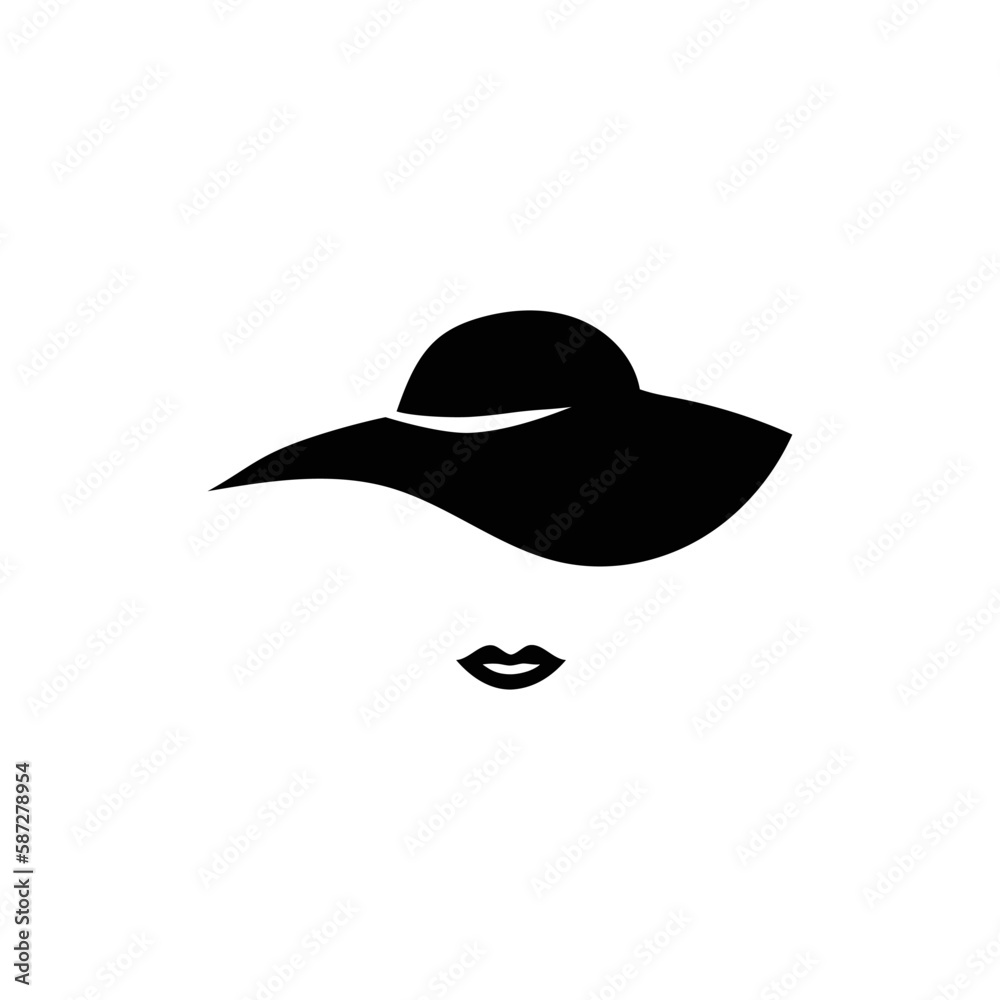 Elegant womens hat and lips template. Retro female character with vintage style for masquerade and designer vector avatar Elegant womens hat and lips template. Retro female character with vintage style for masquerade and designer vector avatar