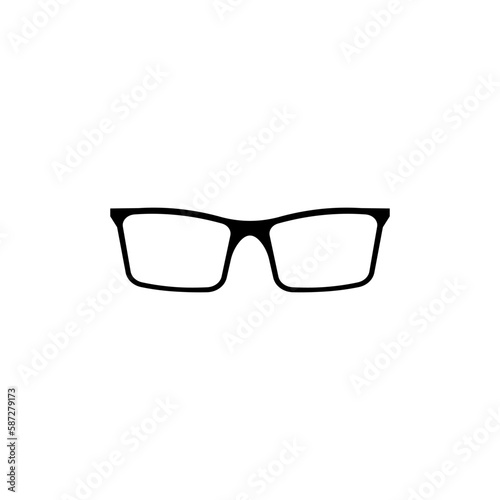 Protective glasses with black frames. Eyeglasses accessory to protect eyes from sun with stylish lenses and plastic vector frames.