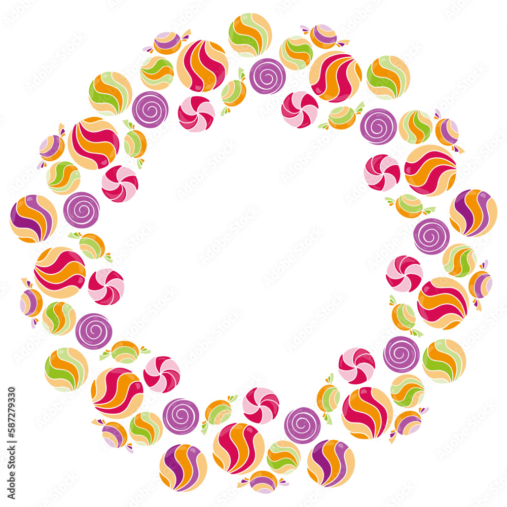 Fototapeta premium candy frame with painted candies and lollipops