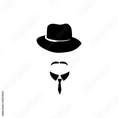 Male profile with tie hat and mustache template. Retro men character 20s with vintage style for masquerade and designer vector avatar