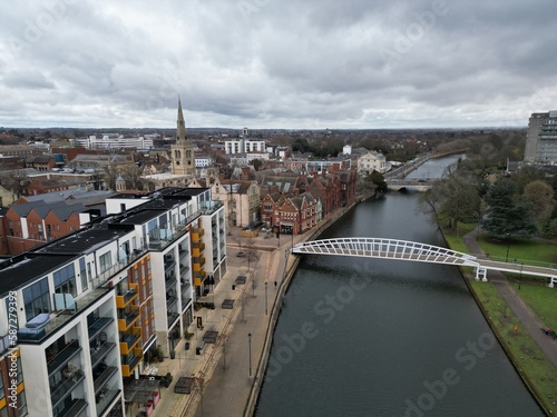 Canvas Print Riverside appartments Bedford Bedfordshire UK Drone, Aerial, .