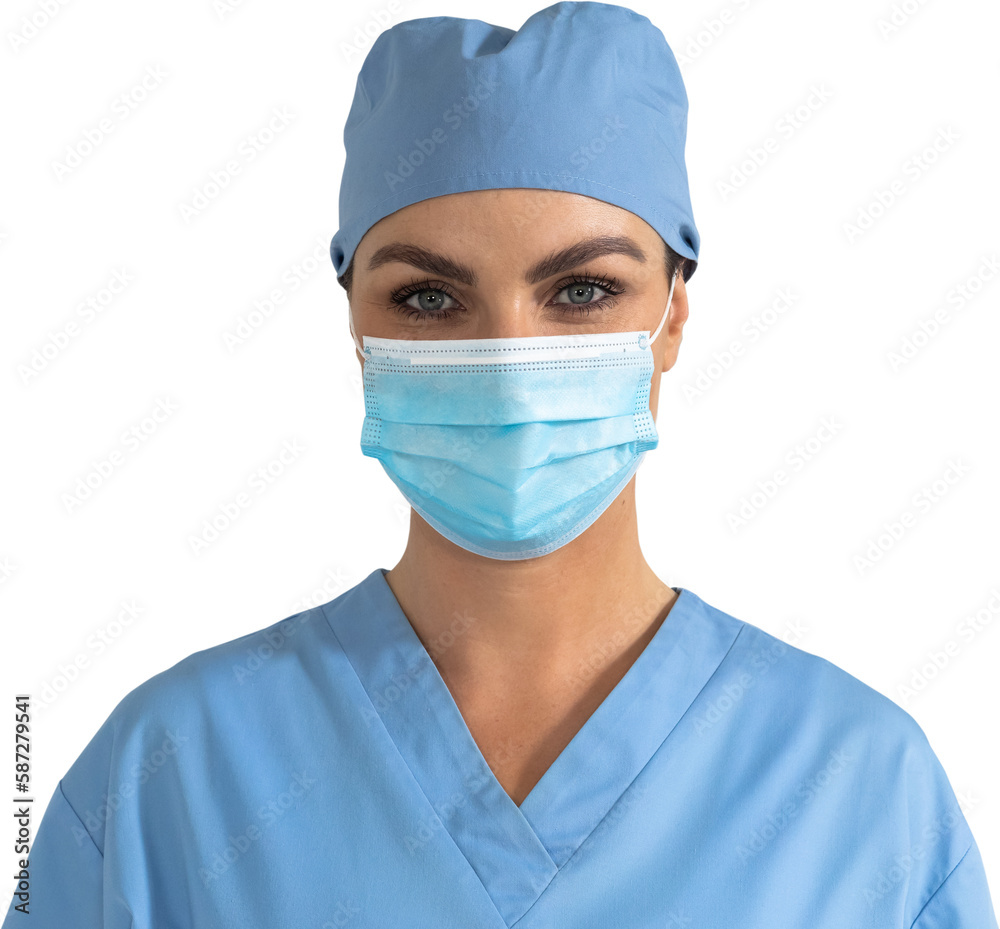 Woman health worker wearing mask and looking at the camera Woman health worker wearing mask and looking at the camera