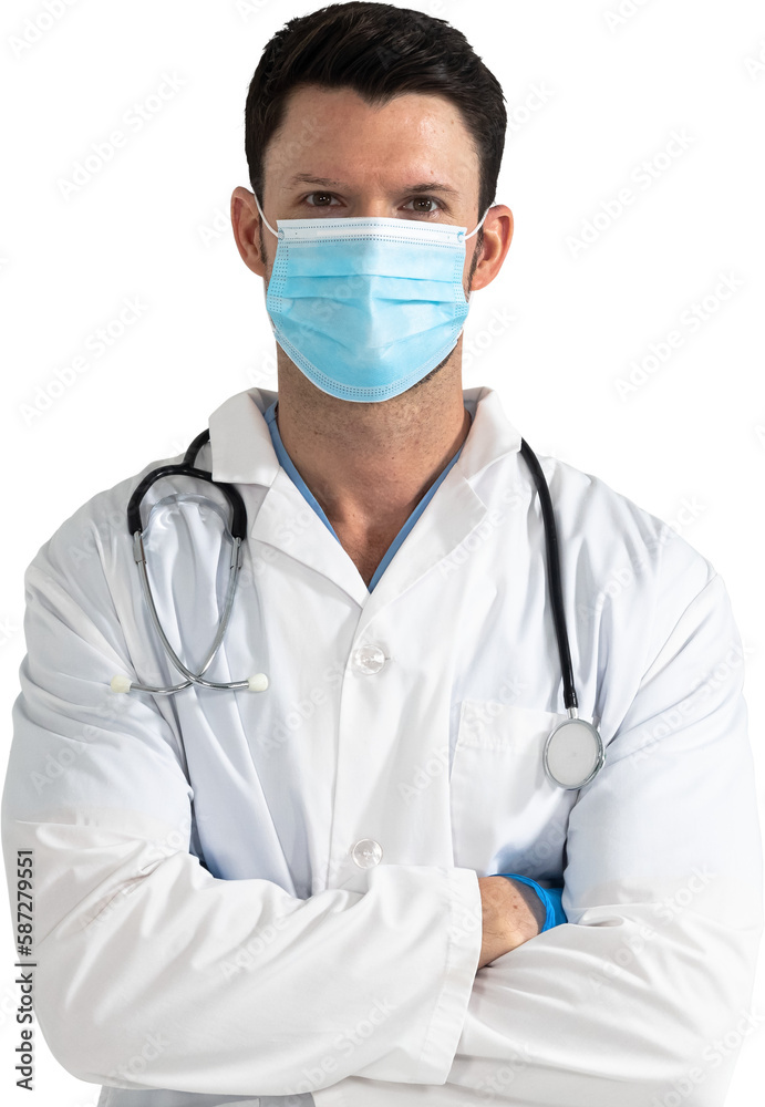Man health worker wearing an mask and an blouse looking to the camera with black background Man health worker wearing an mask and an blouse looking to the camera with black background