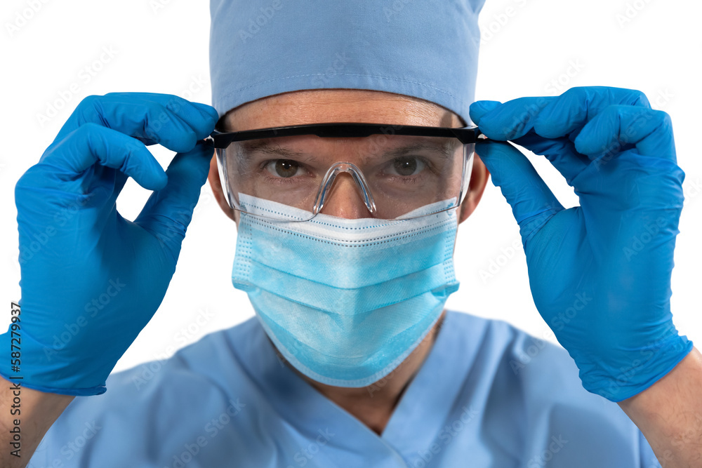 Man health worker looking at the camera and wearing glasses with black background Man health worker looking at the camera and wearing glasses with black background