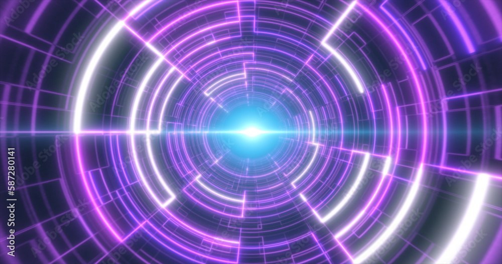 Abstract purple glowing neon laser tunnel futuristic hi-tech with energy lines, abstract background Abstract purple glowing neon laser tunnel futuristic hi-tech with energy lines, abstract background