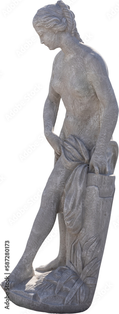 Image Of Ancient Classical Style Weathered Sculpture Of Naked Woman On Transparent Background