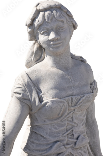 Image of ancient classical style weathered sculpture of woman on transparent background
