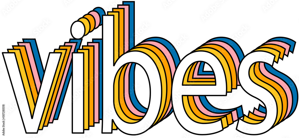 Digitally generated of vibes text in 3d colorful shadow effect against white background