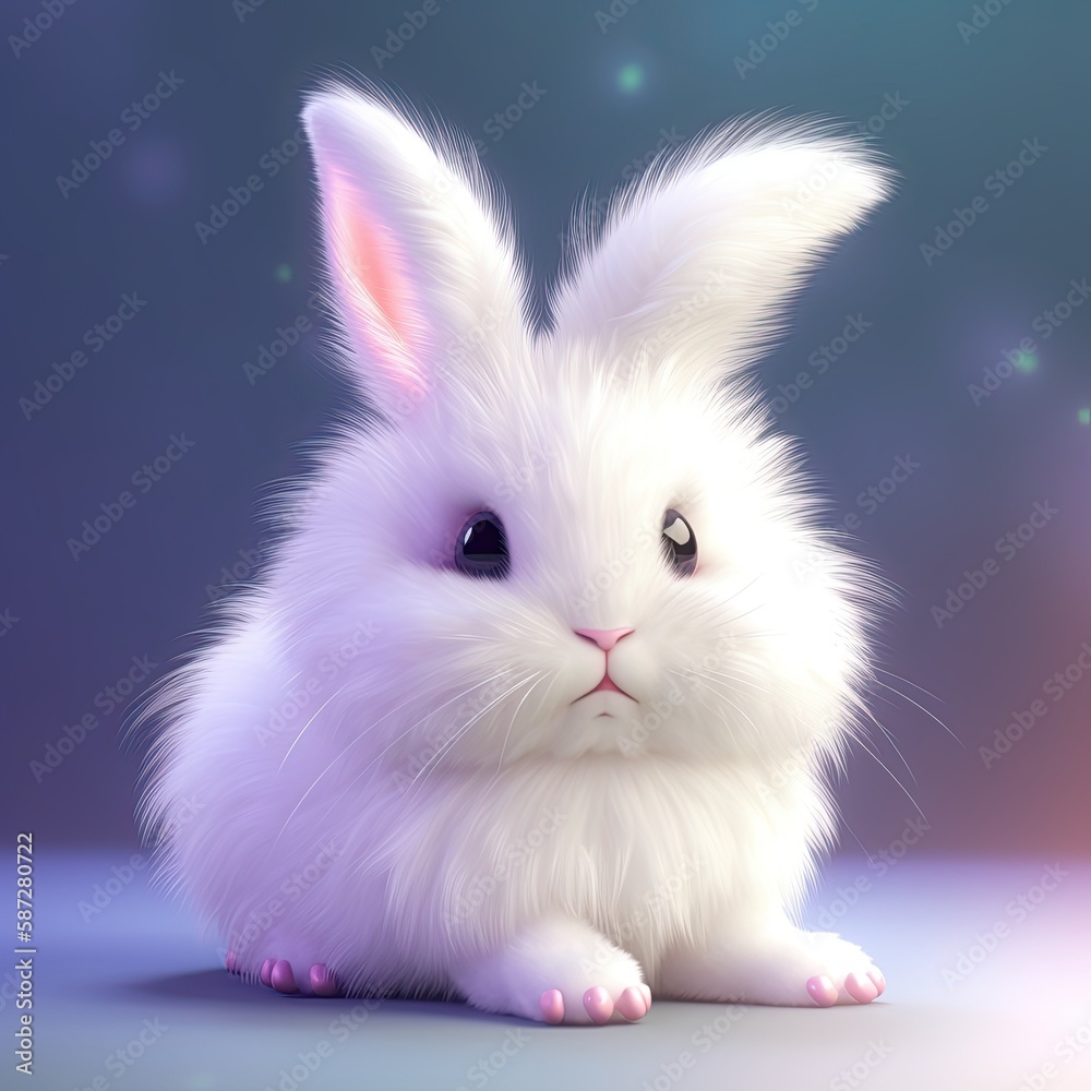 Fluffy Cute Easter Bunny Toy with beautiful shining eyes, Generative AI