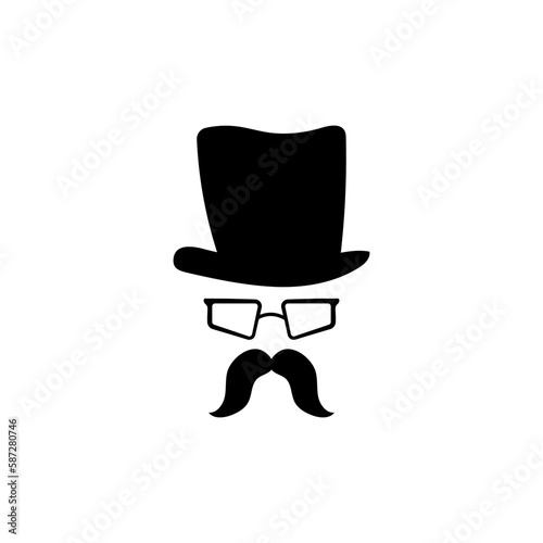Face in glasses hat with mustache template. Stylish gentleman character with vintage style for masquerade and designer vector avatar