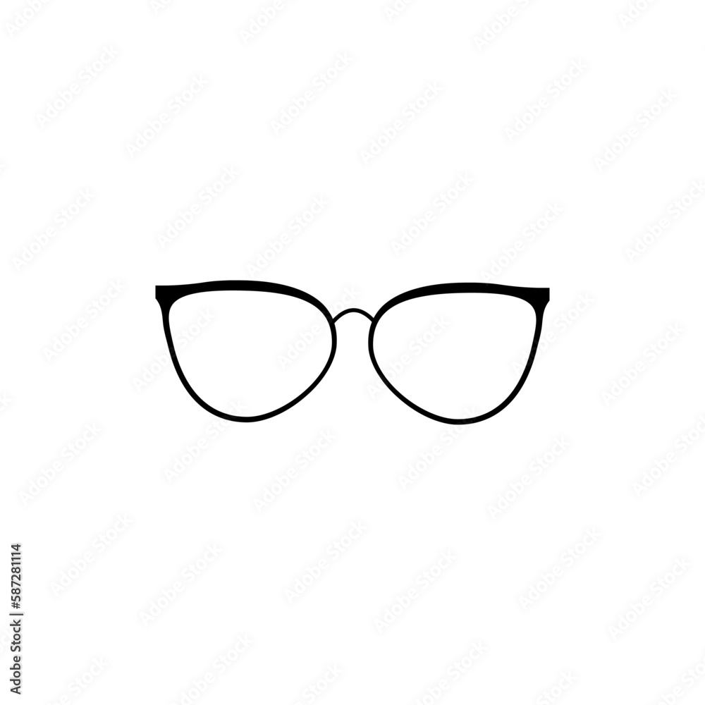 Openwork glasses with black frames. Protective accessory to protect eyes from sun with stylish lenses and plastic vector frames. Openwork glasses with black frames. Protective accessory to protect eyes from sun with stylish lenses and plastic vector frames.