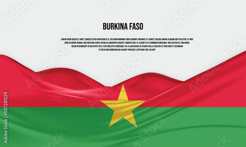 Burkina Faso flag design. Waving Burkina Faso flag made of satin or silk fabric. Vector Illustration. photo