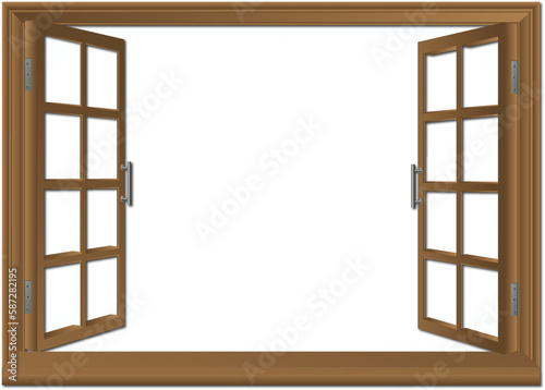 Digitally generated image of wooden window frame against white background
