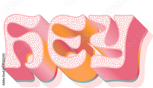 Dot pattern design over pink hey text banner with shadow effect against white background photo